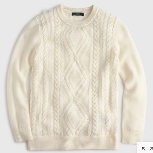 J. Crew Cable Crewneck Sweater with Fringe